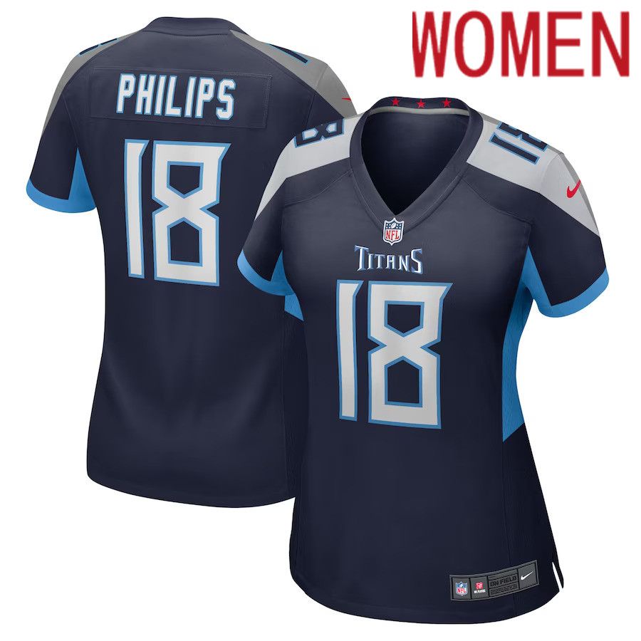 Women Tennessee Titans 18 Kyle Philips Nike Navy Game Player NFL Jersey